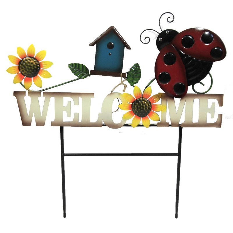Home & Garden 20.0" Lady Bug Welcome Sign Poke Yard Decor Planter Stake Direct Designs International  -  Decorative Garden Stakes