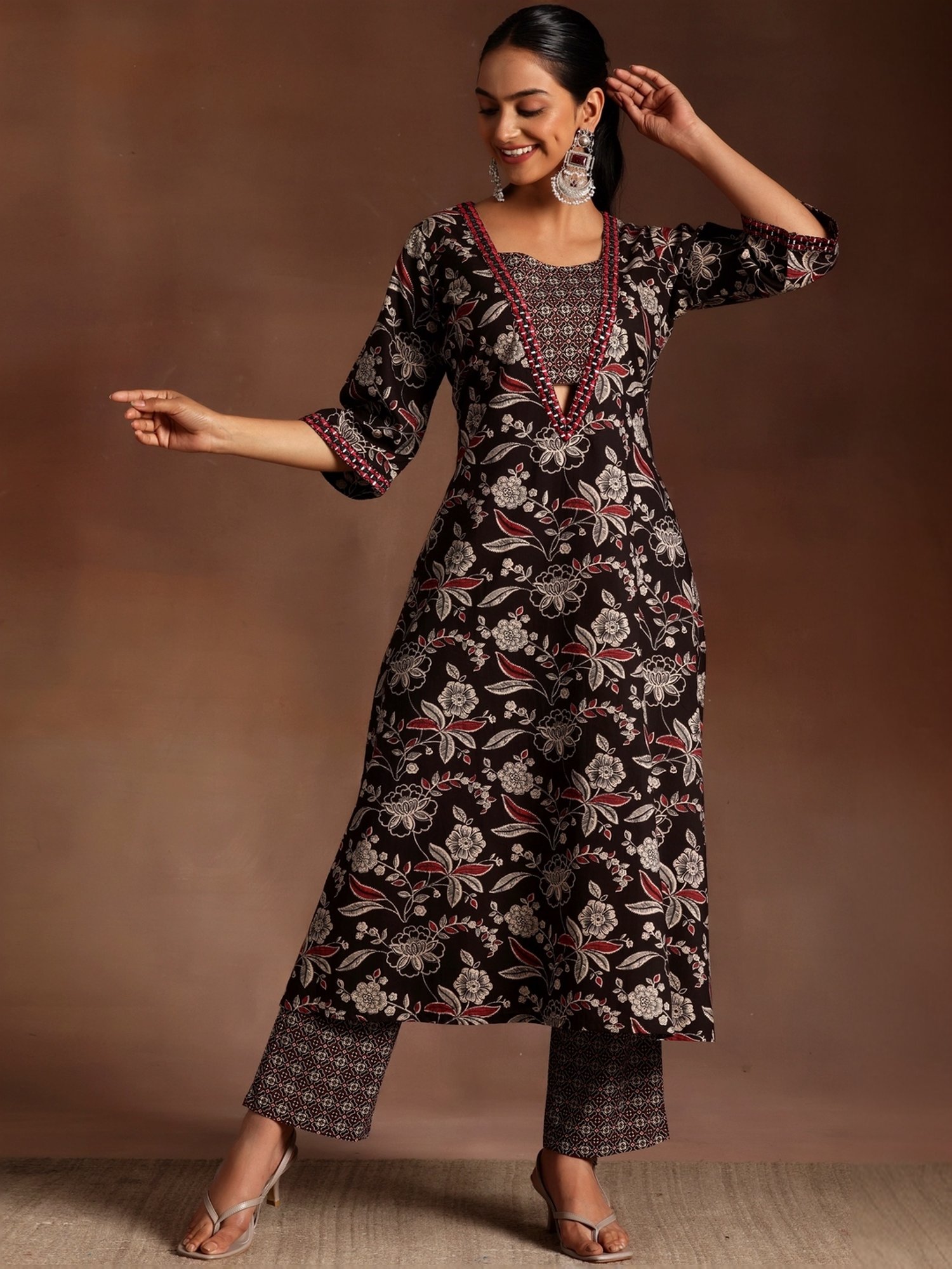 Libas Black Cotton Printed Kurta Palazzo Set