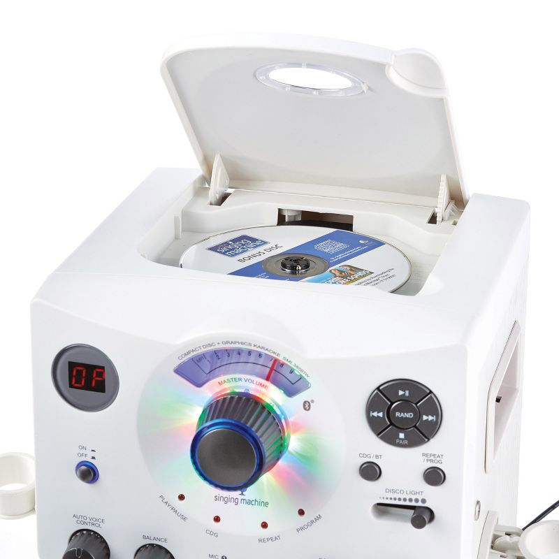 Singing Machine Bluetooth Karaoke System with LED Disco Lights, CD+G, and Microphone, White (SML385BTW)