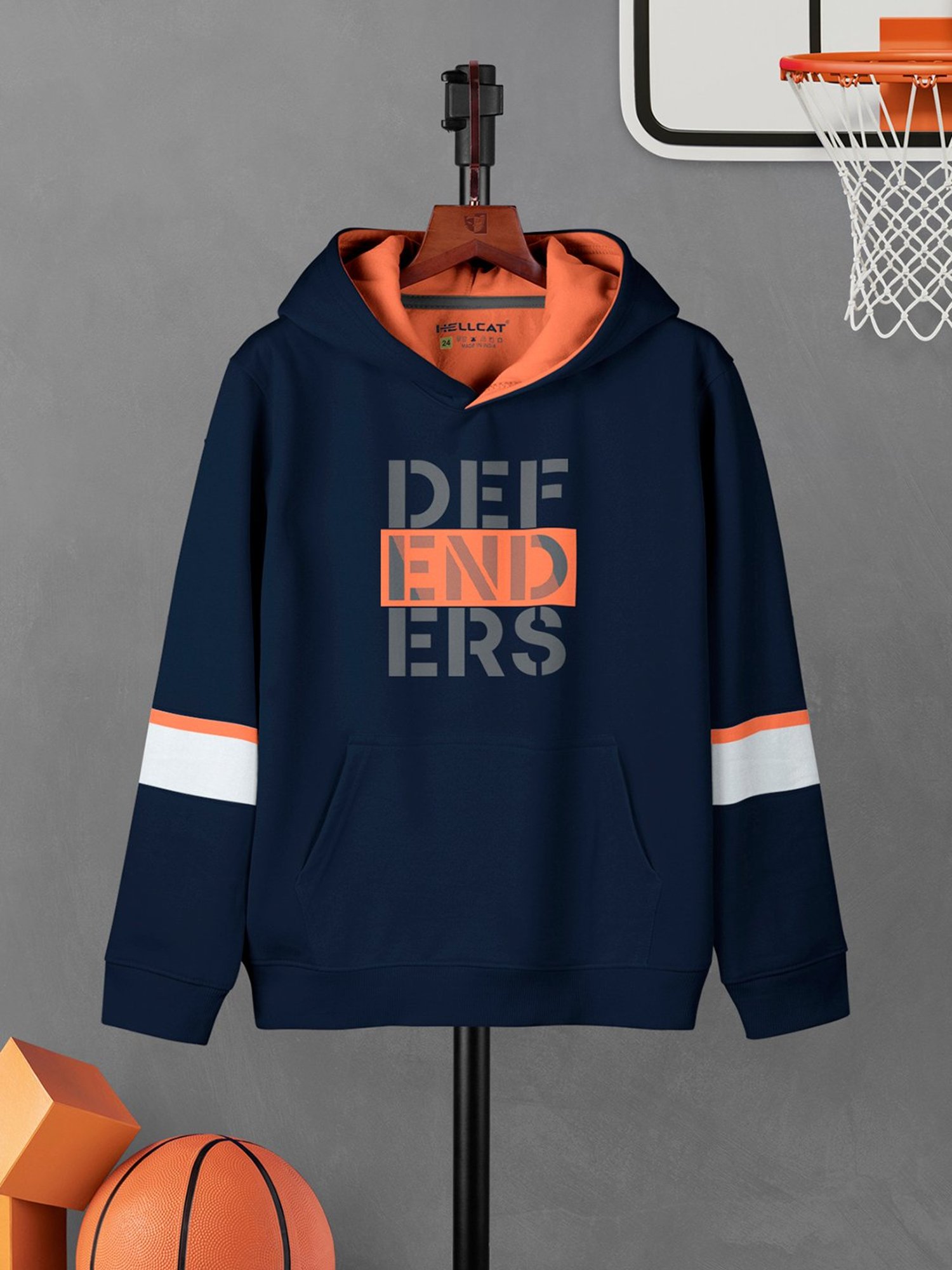 HELLCAT Kids Navy Printed Full Sleeves Hoodie T-Shirt with Trackpants