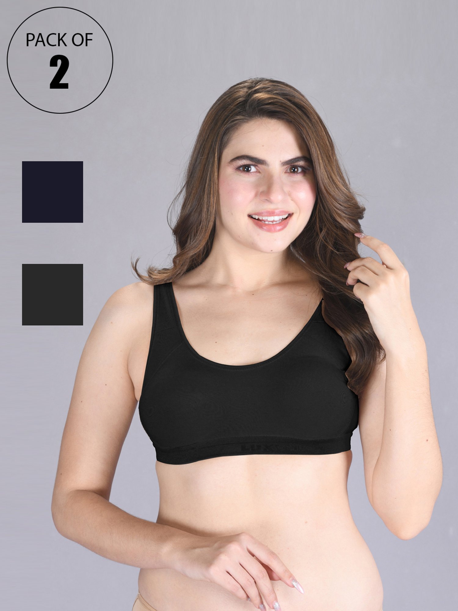 Lux Venus Navy & Black Full Coverage Non-Wired Sports Bra - Pack of 2
