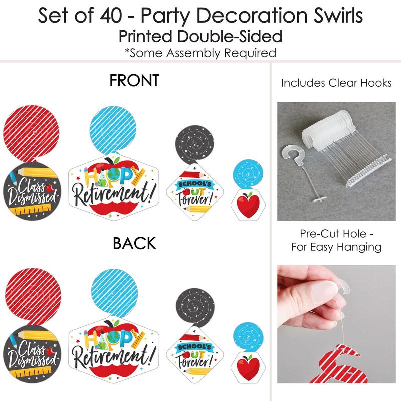 Big Dot of Happiness Teacher Retirement - Happy Retirement Party Hanging Decor - Party Decoration Swirls - Set of 40