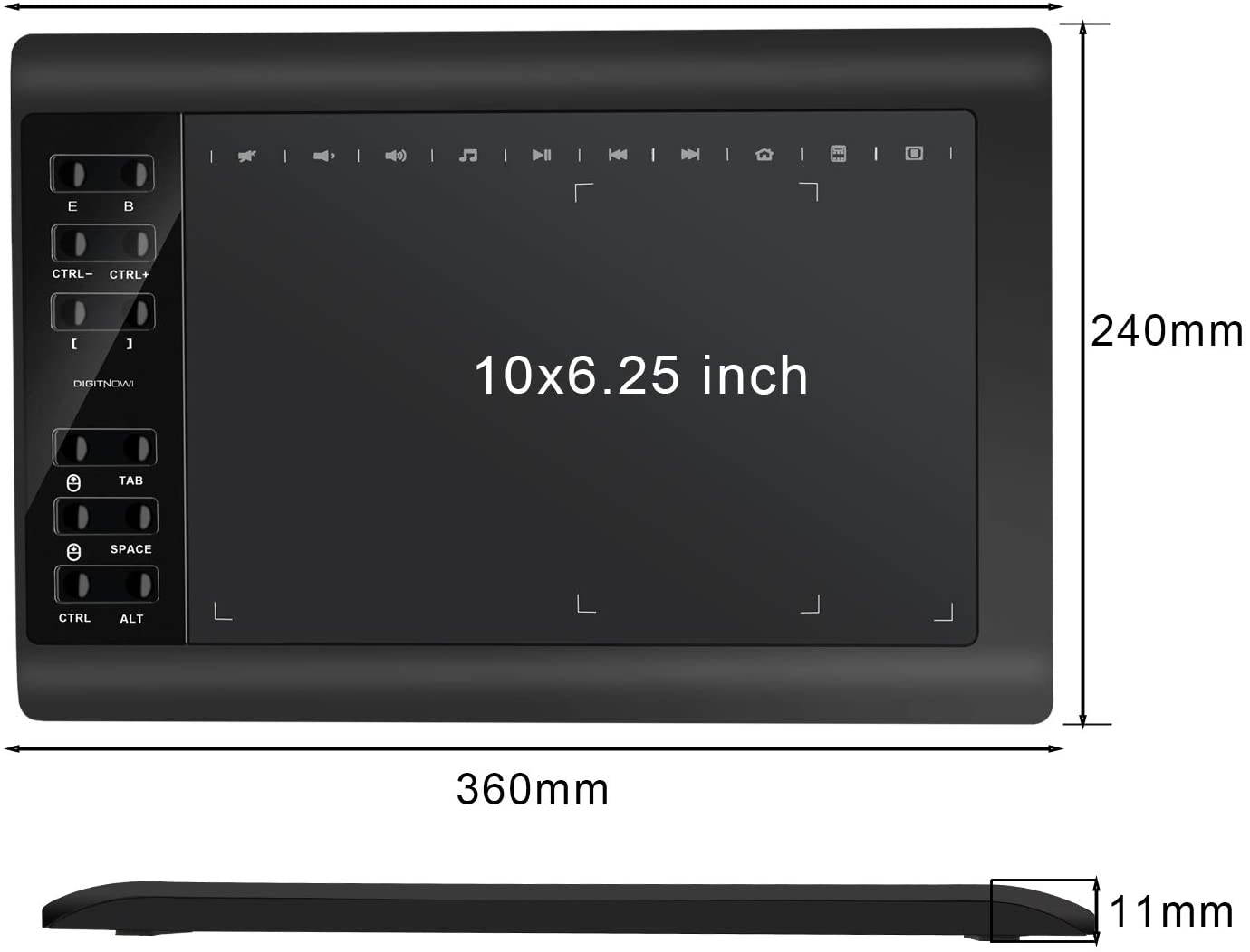 DIGITNOW Digital Graphics Drawing Tablets,10 x 6.25 Inch Ultrathin Computer Drawing Pen Display Tablet with Battery-Free Stylus & 12 Shortcut Keys (8192 Levels Pressure Sensitive)