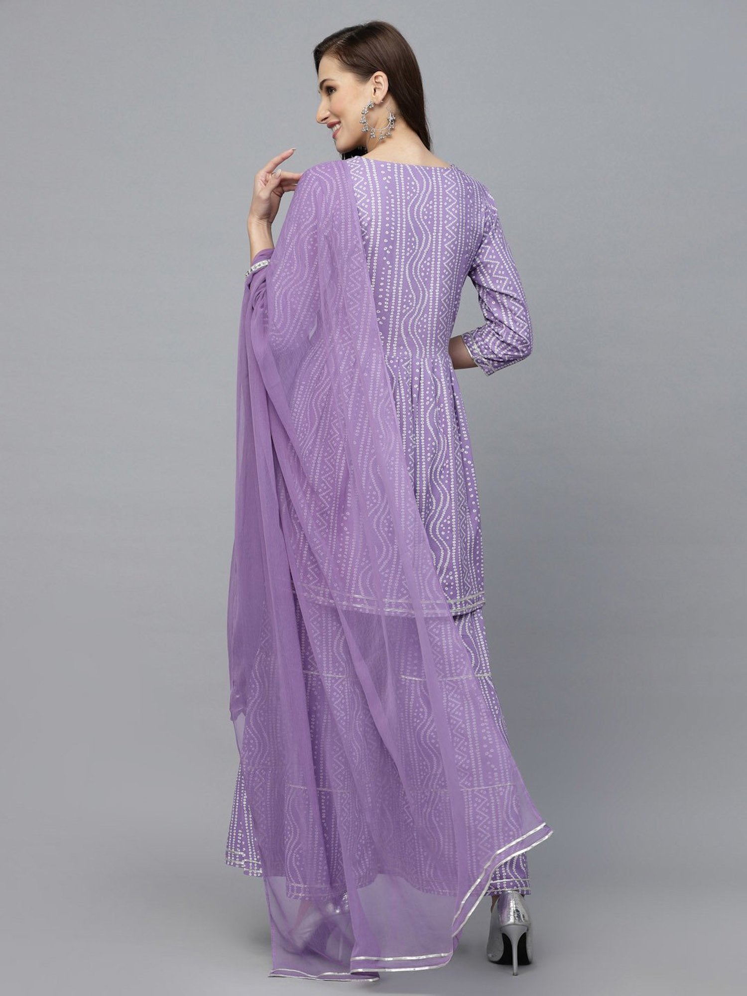 Stylum Purple Bandhani Print Kurti Sharara Set With Dupatta