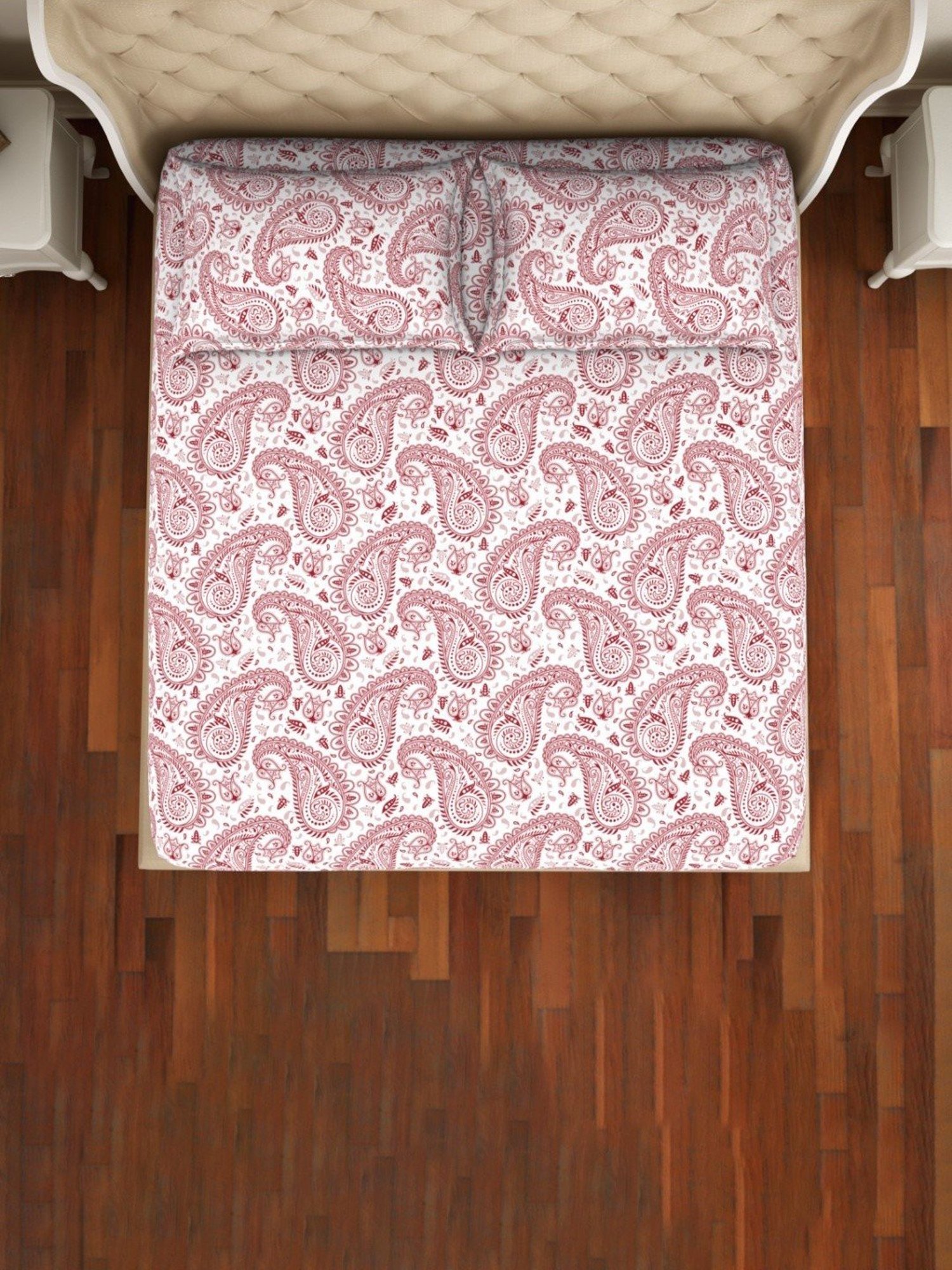 Welspun 2-In-1 Abstract Orange 150 TC Cotton King Flat Bedsheet with 2 Pillow Covers