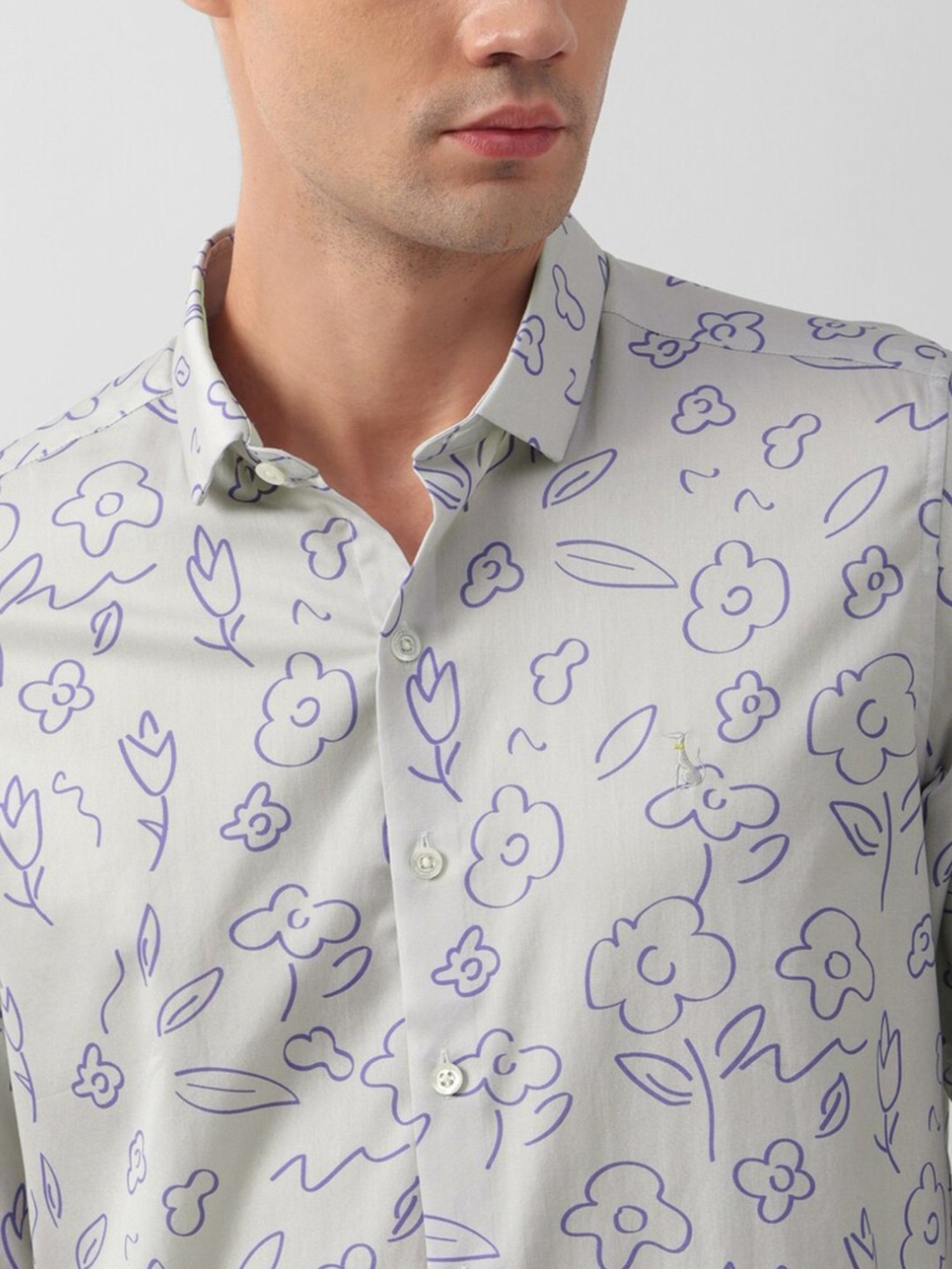 Simon Carter London Grey Printed Slim Fit Shirt
