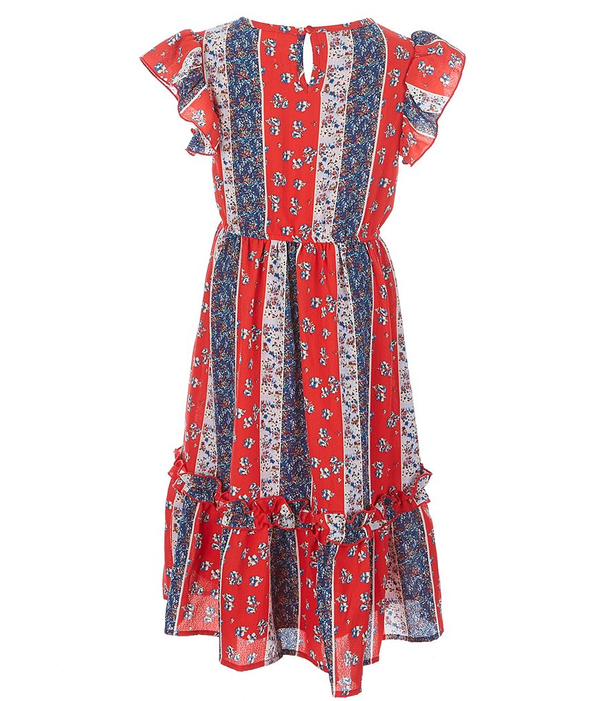 Xtraordinary Big Girls 7-16 Flutter-Sleeve Ditsy Floral/Stripe Fit-And-Flare Dress