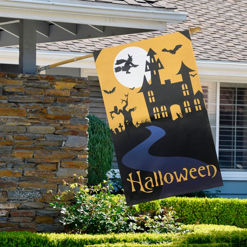 Northlight Spooky House Halloween Outdoor Garden Flag with Bats and a Witch 20" x 48"