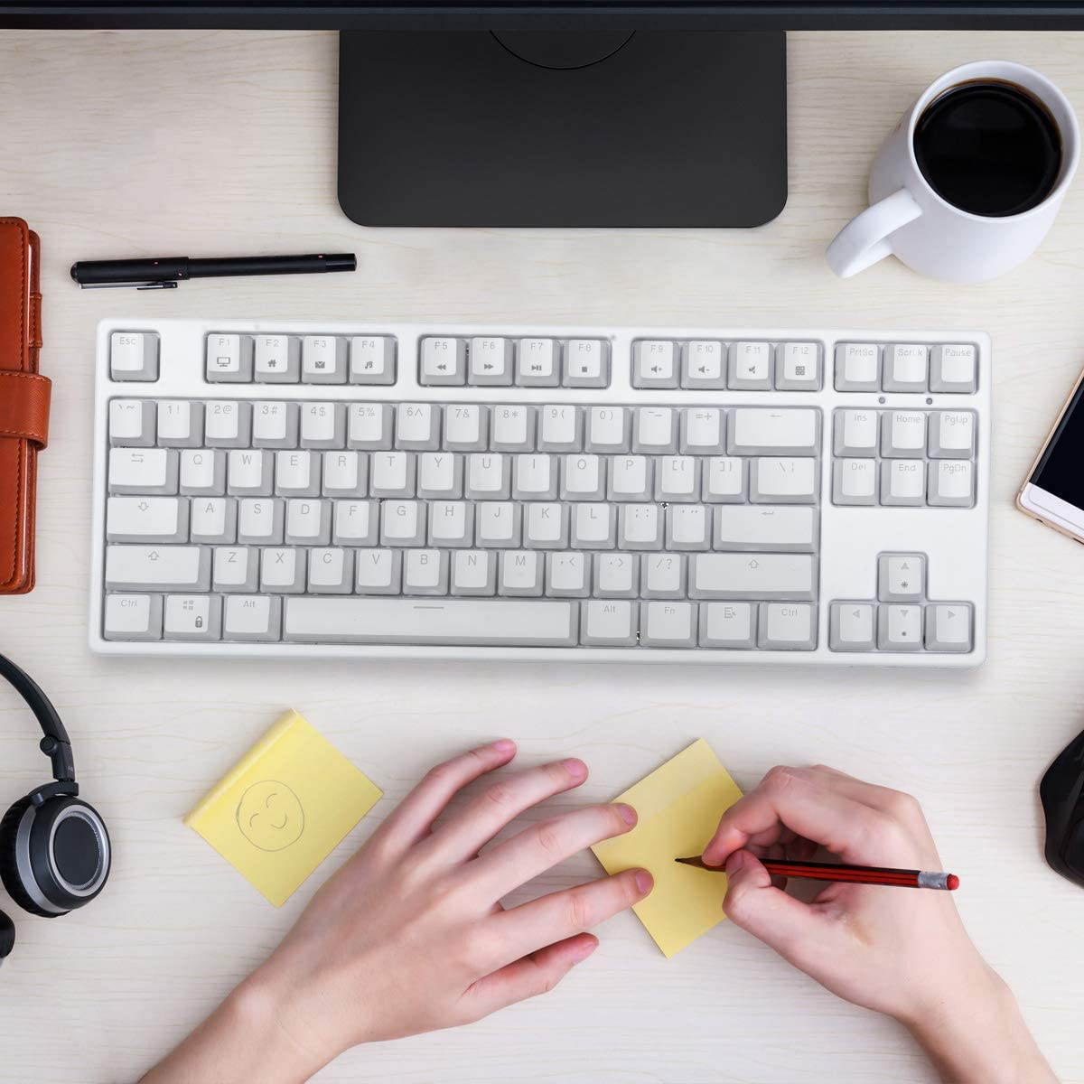 VELOCIFIRE TKL02 Wireless Plugable Mechanical Keyboard 87 Key Tenkeyless Ergonomic with Low Profile Quiet Brown Switches, and White LED Backlit for Copywriters, Typists, and Programmers