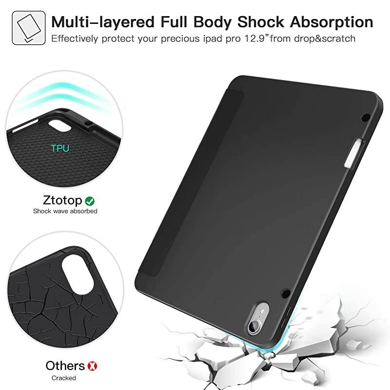 for iPad Pro 129 Inch 2018 Full Body Protective Rugged Shockproof Case with iPad Pencil Holder Auto SleepWake Support iPad Pencil Charging for iPad Pro 129 Inch 3rd Gen Black