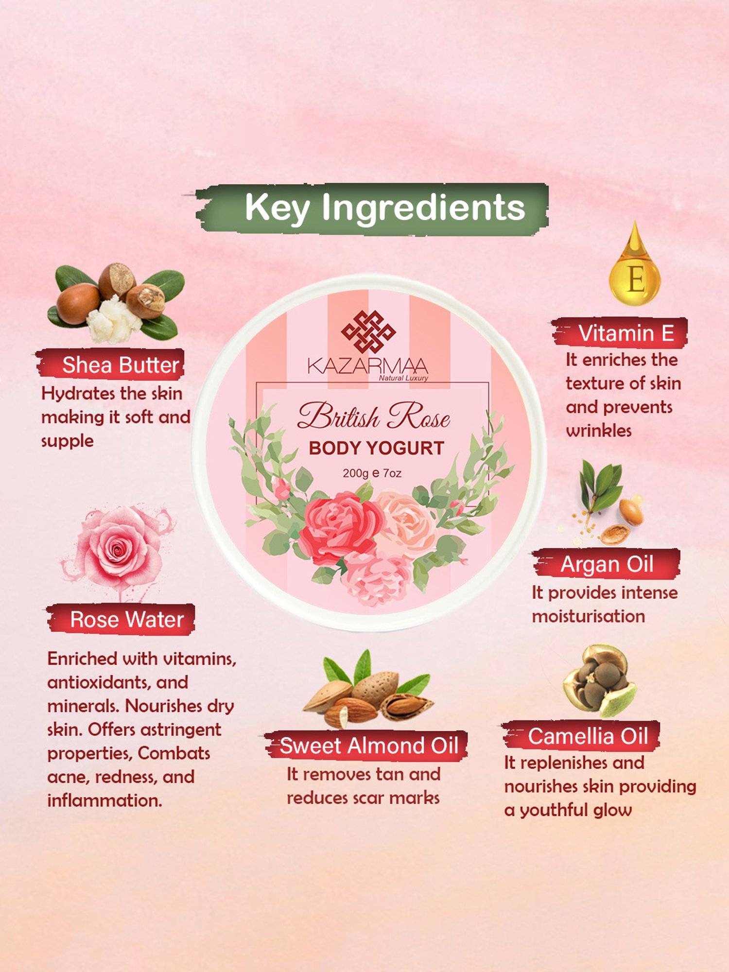 Kazarmaa British Rose Body Yogurt - 200 gm