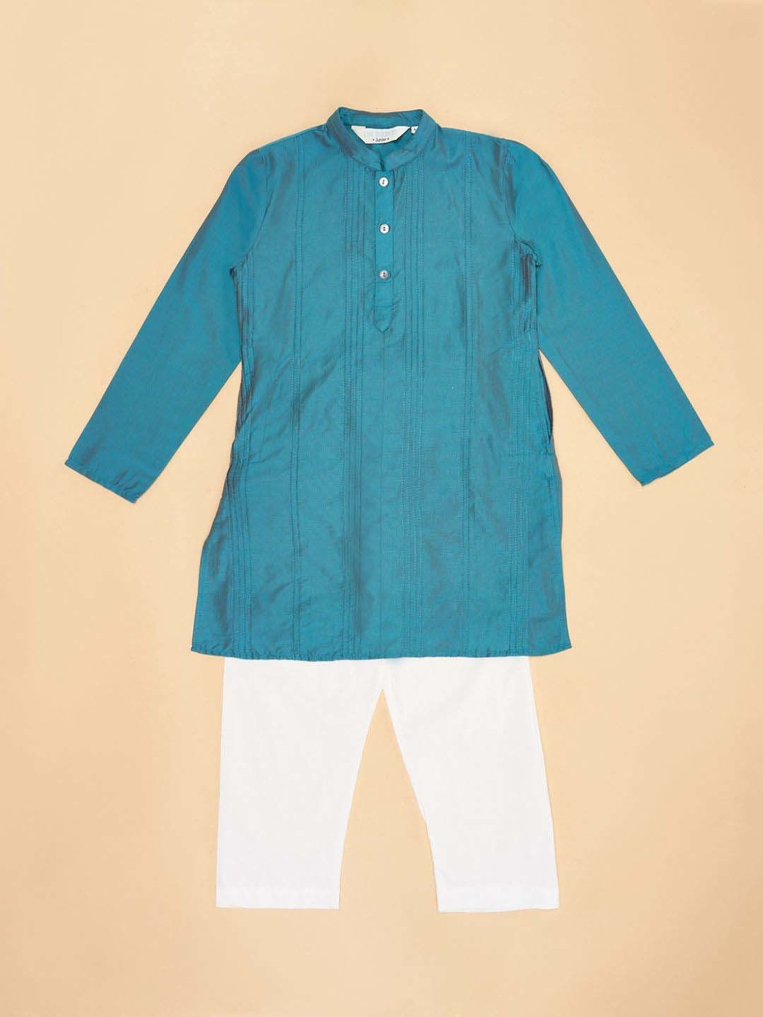 VASTRAMAY Boys Yellow & White Cotton Printed Full Sleeves Kurta Sets