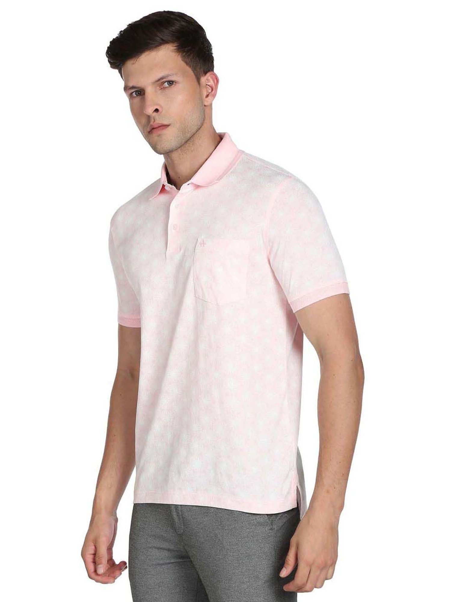 Arrow Pink Cotton Regular Fit Printed Polo T-Shirt