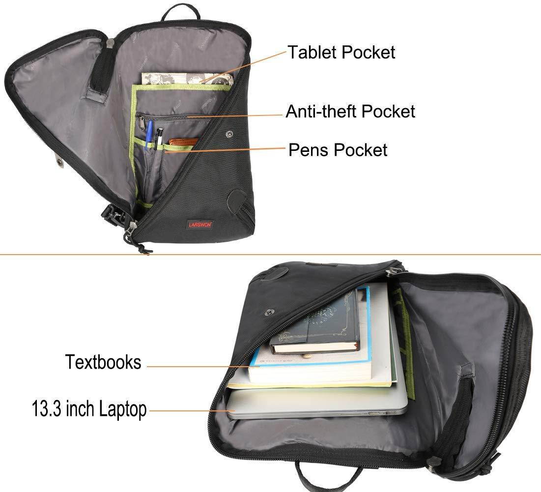 Larswon Sling Bag, Lightweight Large Chest Bag Laptop Backpack Shoulder Bag for Men Women Black