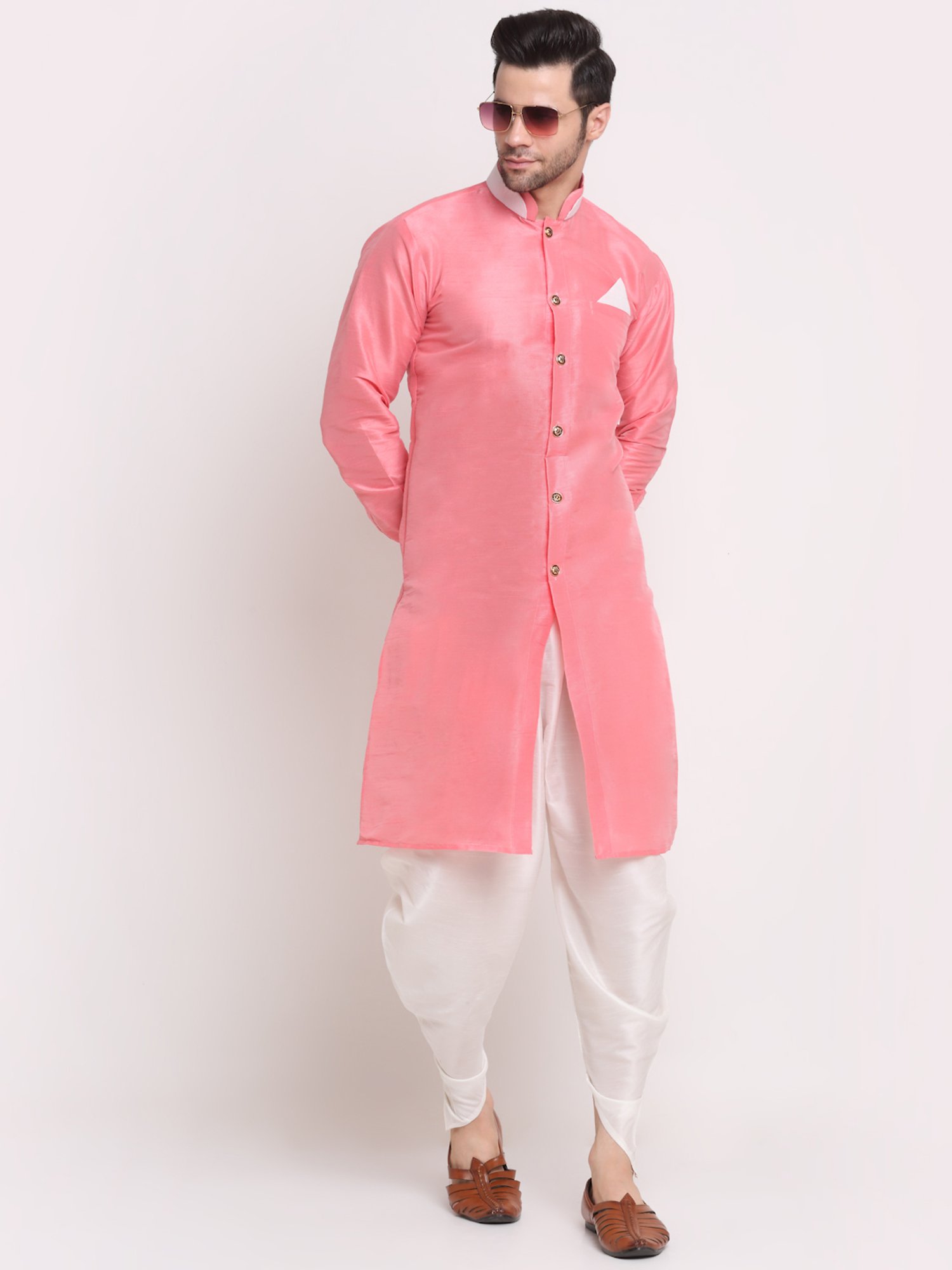 Hangup Plus Beige & Black Regular Fit Printed Sherwani Set