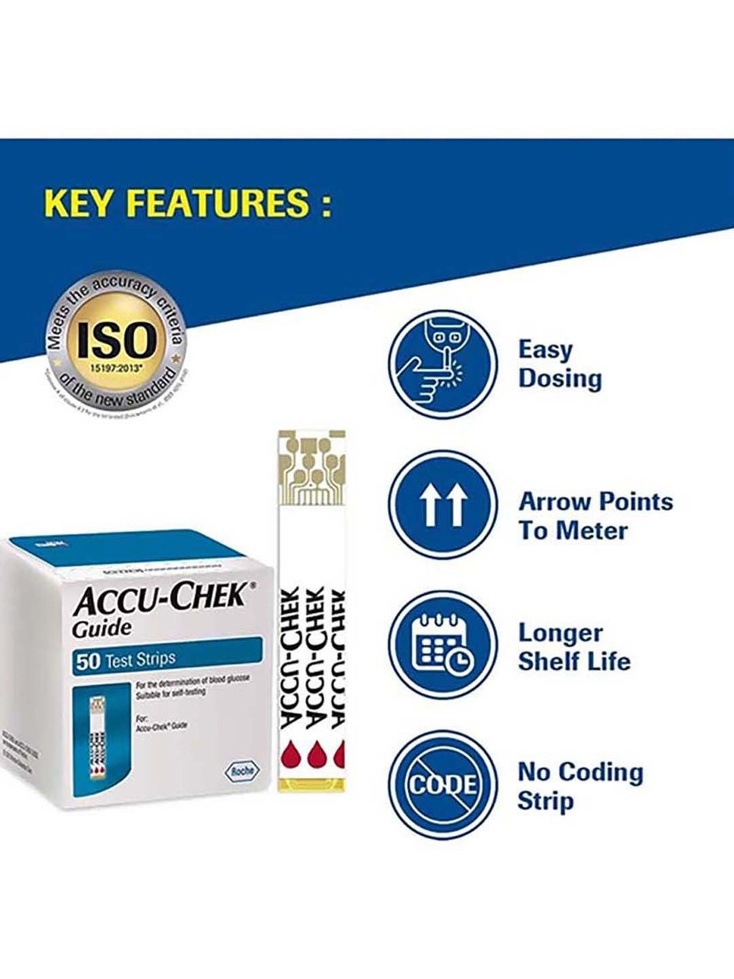 Accu Chek Guide Blood Glucose Test Strip - 50 Piece (White)