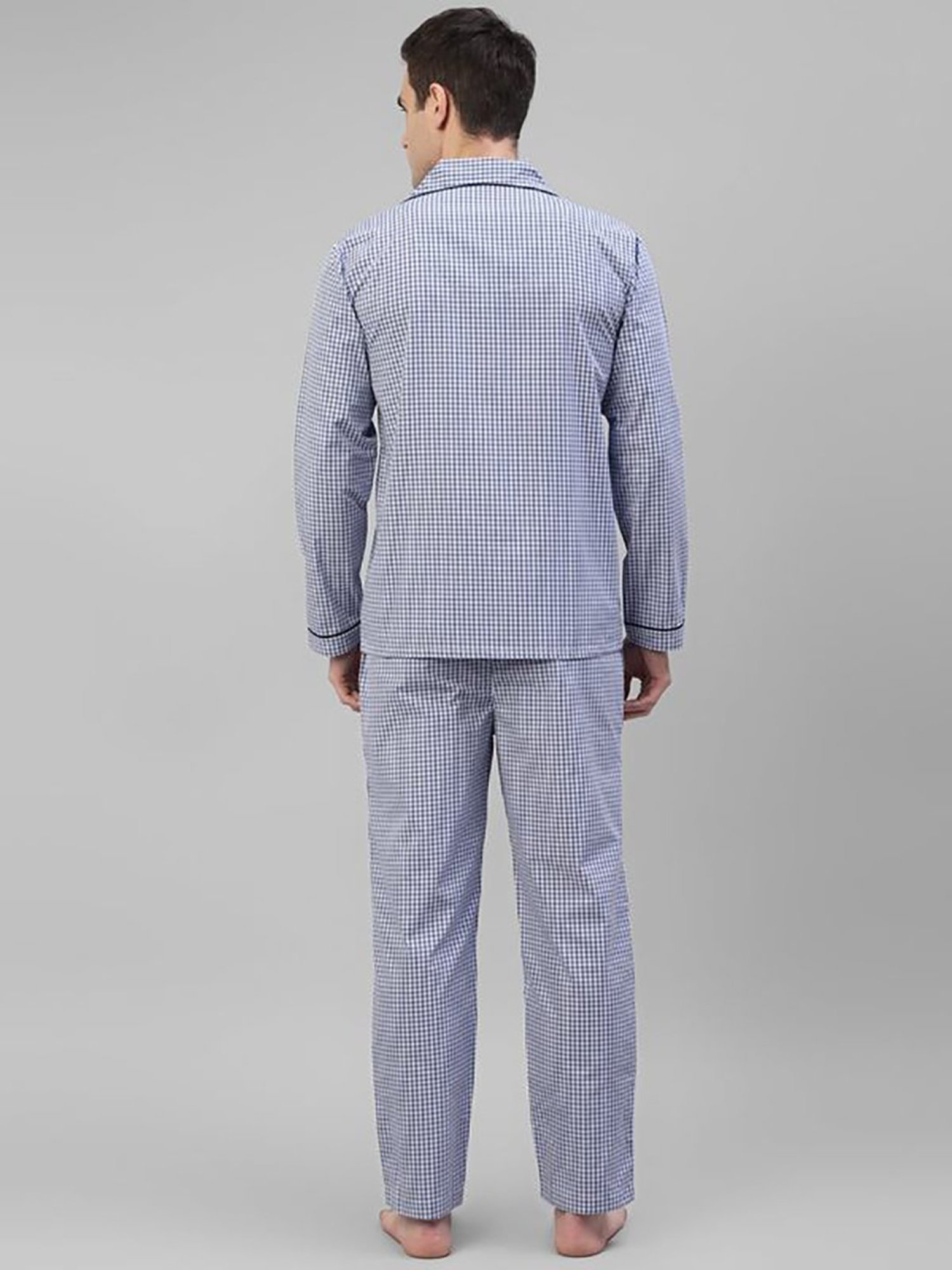 Hancock White Cotton Regular Fit Checks Lounge Sets