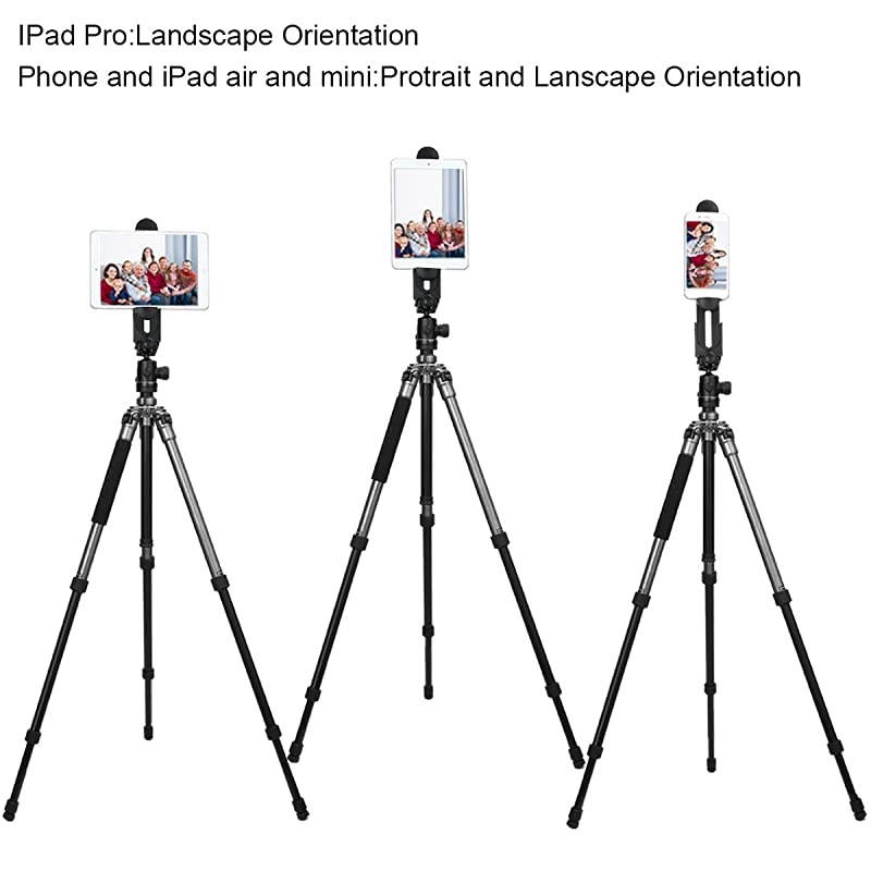 2-in-1 Phone iPad Tripod Mount Adapter Universal Tablet Clamp Holder fits 3.5-12.9" Inch Pads as iPad Air/Mini/Pro, Microsoft Surface, Most Phones & Mini Tripod Ball Head for  Monopod