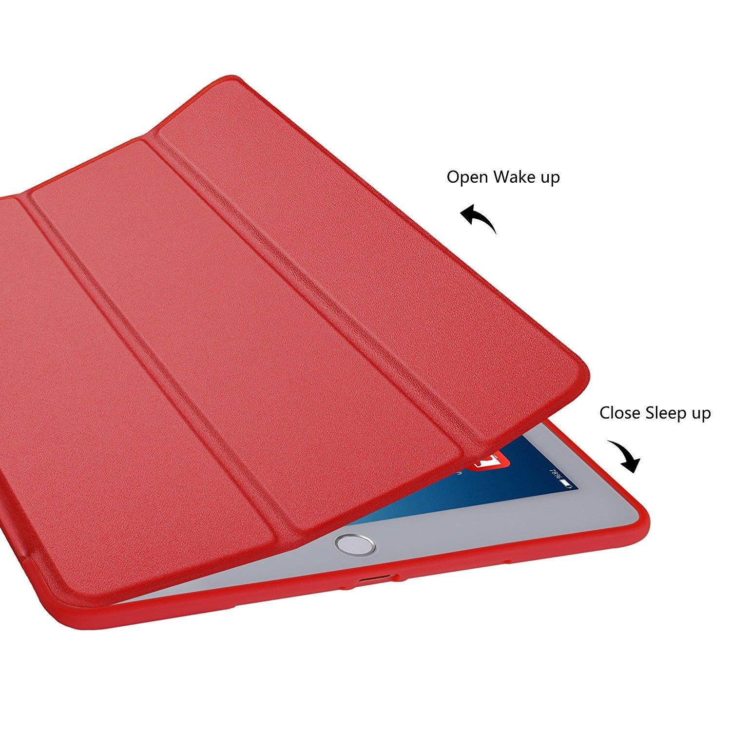 iPad Air Case 1st Gen 9.7 Inch 2013 - Soft Silicone Back (?For Extra Shock Protection) TriFold Ultra Slim Smart Cover Auto Sleep / Wake, MultiAngle Stand [iPad Air 1st Gen 9.7&rdquo; ]? Soft Back- Red