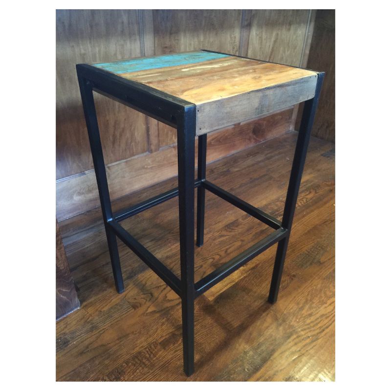 Industrial Reclaimed Wood and Iron Stool - (31H x 14W x 14D) - Natural - Timbergirl