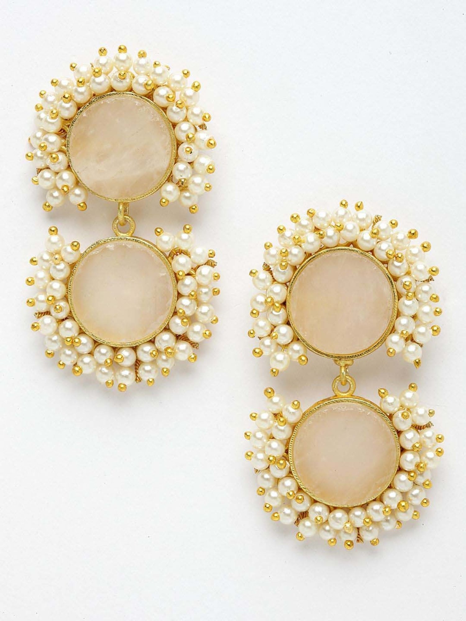 Panash Gold-Plated White Stone & Pearls Handcrafted Dangler Earrings