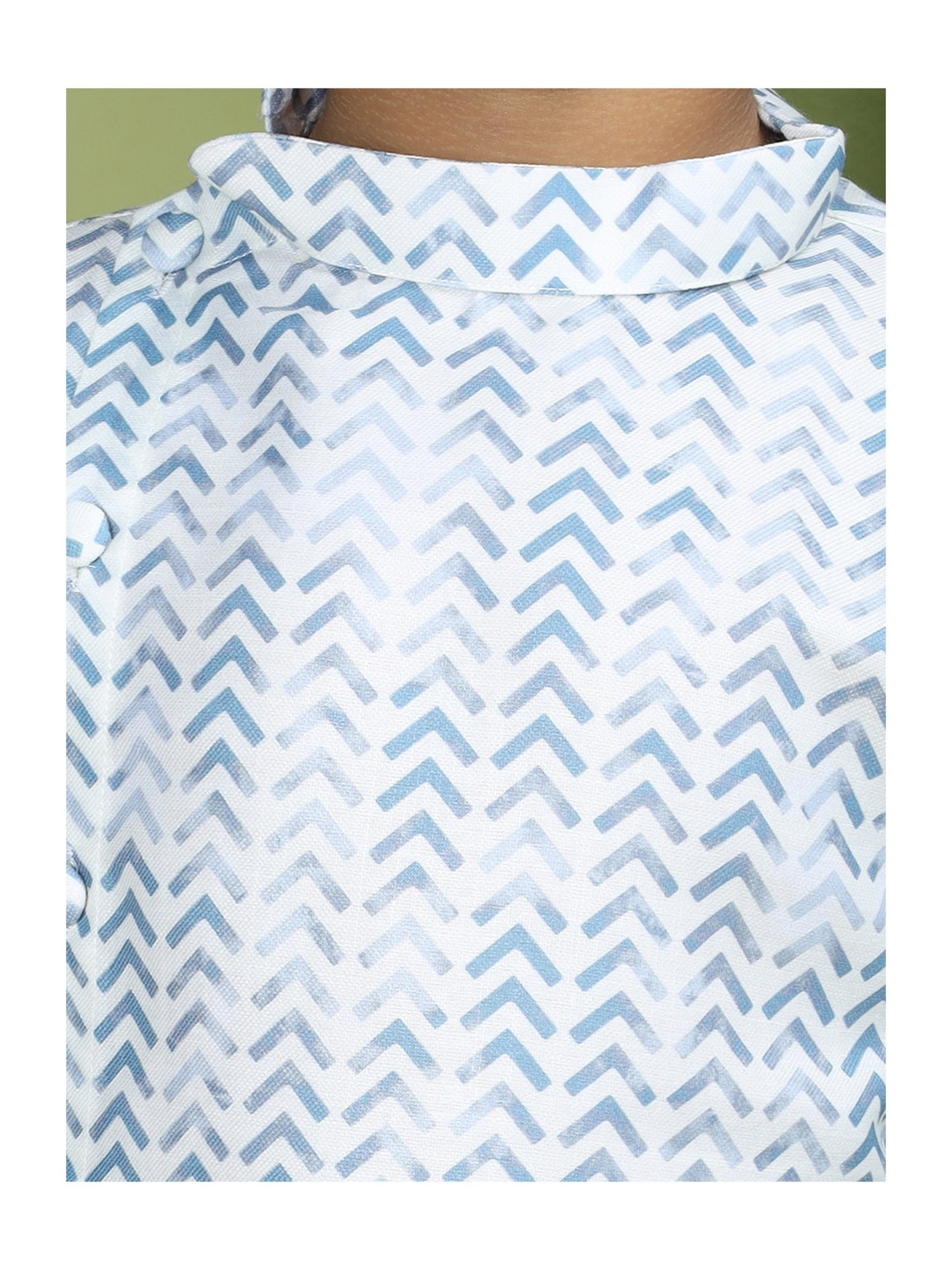 TABARD Kids White & Blue Printed Full Sleeves Kurta with Pyjamas