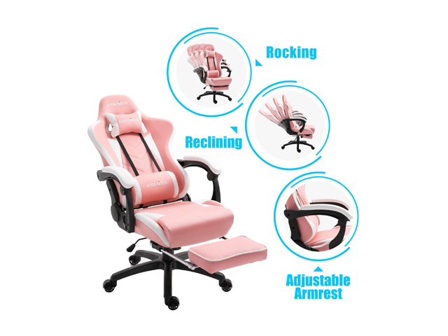 Dowinx Gaming Chair Ergonomic Office Recliner for Computer with Massage Lumbar Support, Racing Style Armchair PU Leather E-Sports Gamer Chairs with Retractable Footrest (Black&Gray)