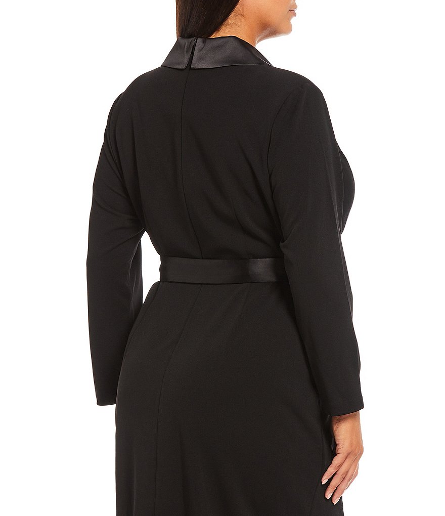 Adrianna Papell Plus Size Shawl Neck Long Sleeve Crepe Tuxedo Wrap Sheath Dress