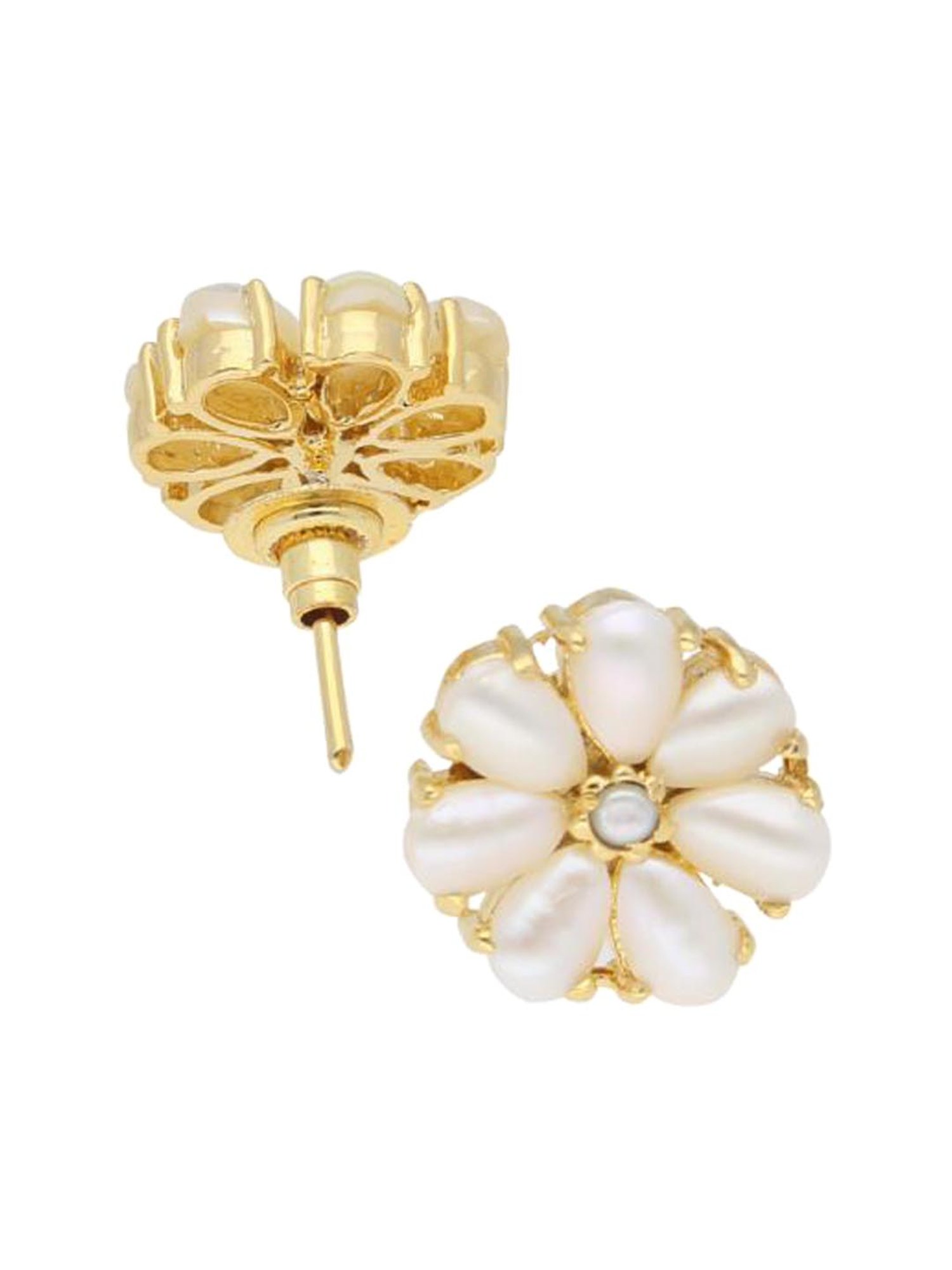 Sri Jagdamba Pearls Divine Golden & Pearl White Alloy Stud Earrings