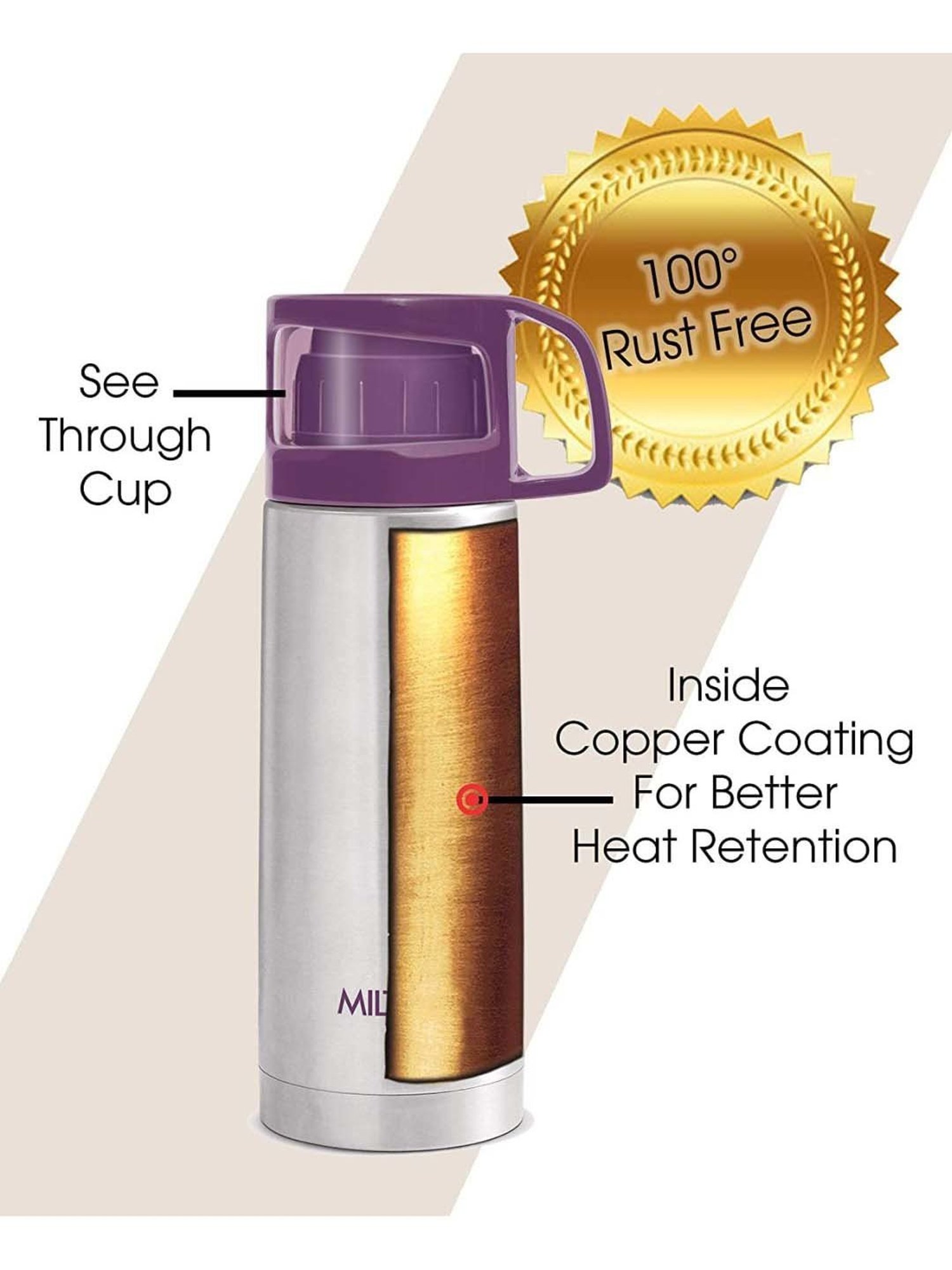 Milton Purple Stainless Steel Thermosteel Glassy Drinking Cup Lid (0.35 L)