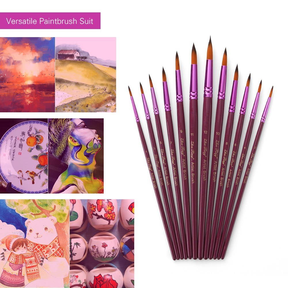 Professional 12pcs Round Pointed Tips Paint Brush Set