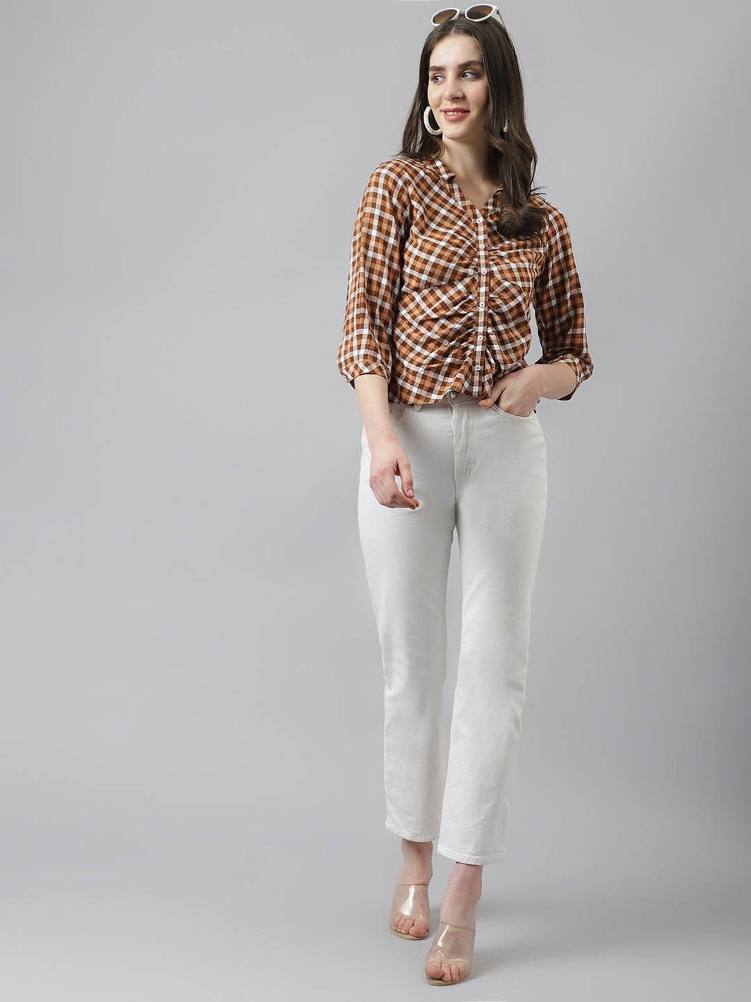 Latin Quarters Brown Checks Top