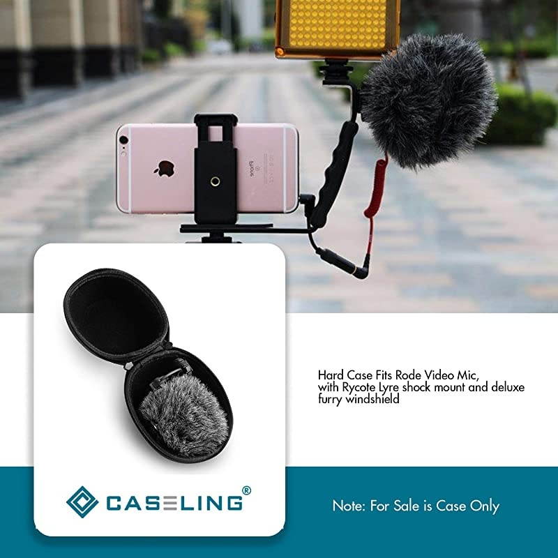 Hard Case Fits Rode Video Mic with Rycote Lyre Shock Mount and Deluxe Furry Windshield