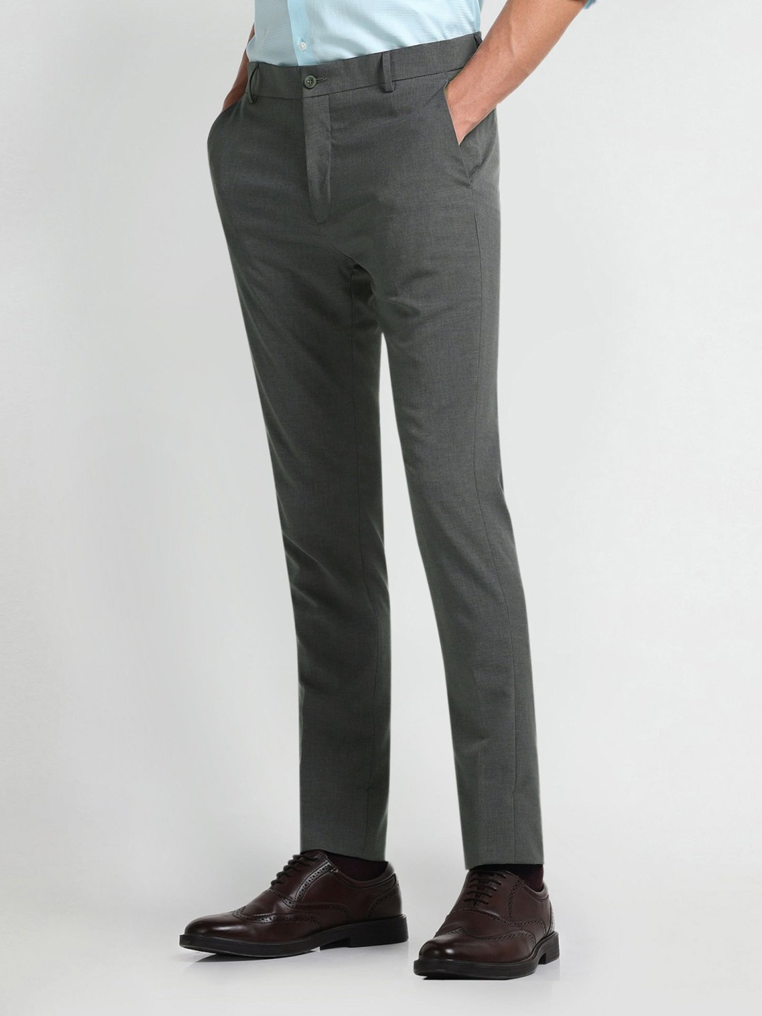 Arrow New York Olive Slim Fit Self Pattern Trousers