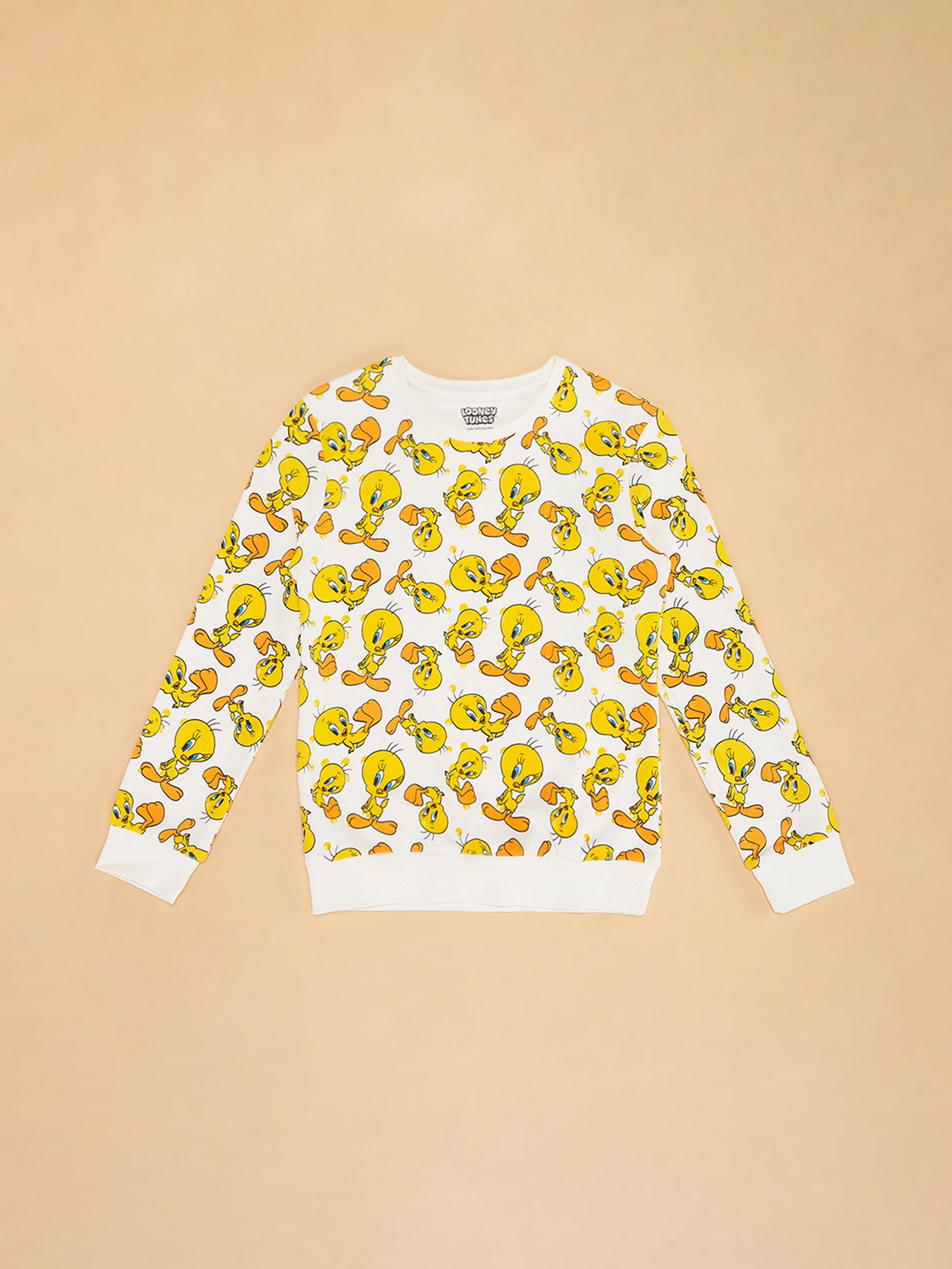 YU by Pantaloons Kids White & Yellow Printed Full Sleeves Sweatshirt