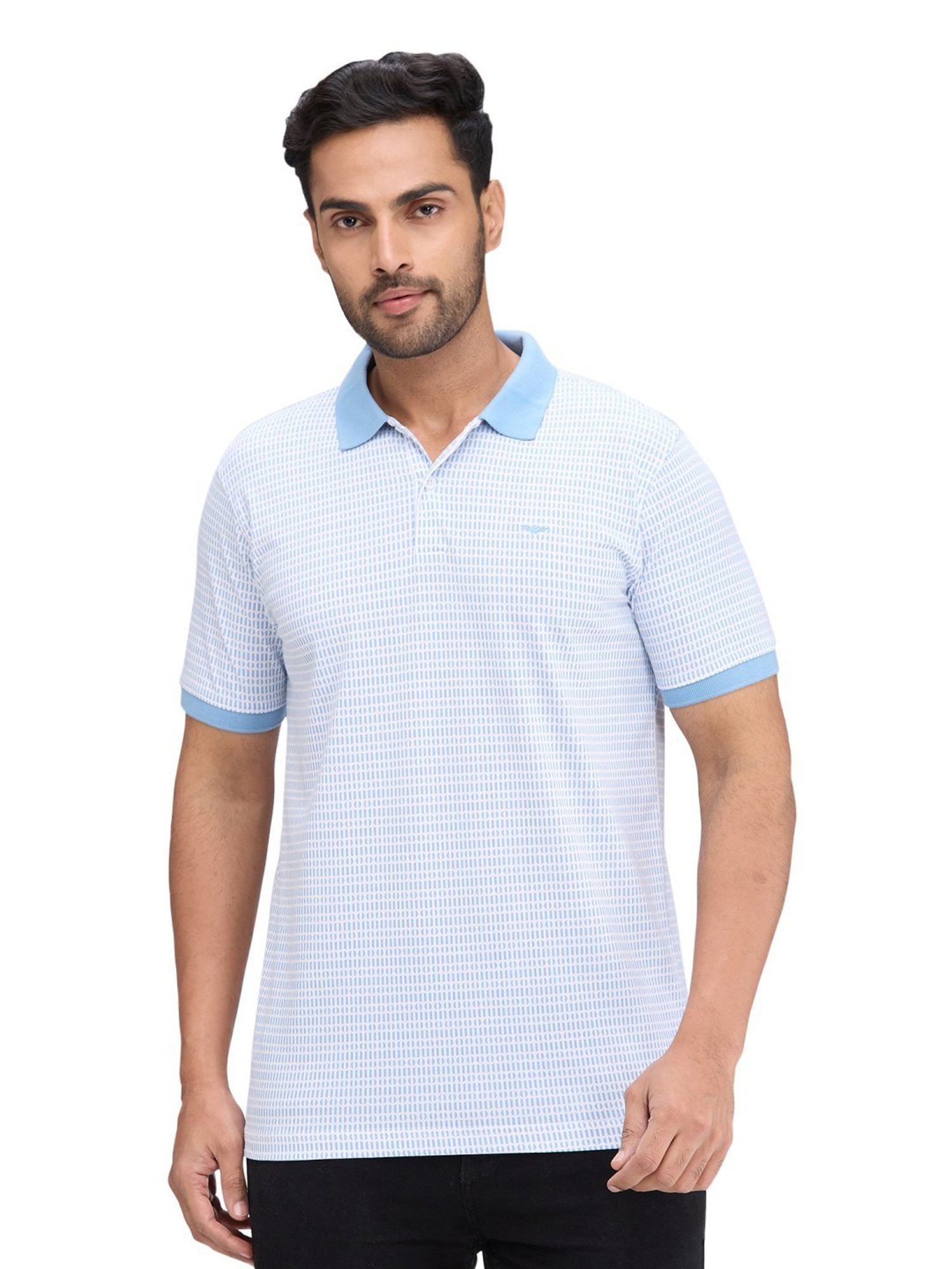 Park Avenue Blue Slim Fit Printed Polo T-Shirt