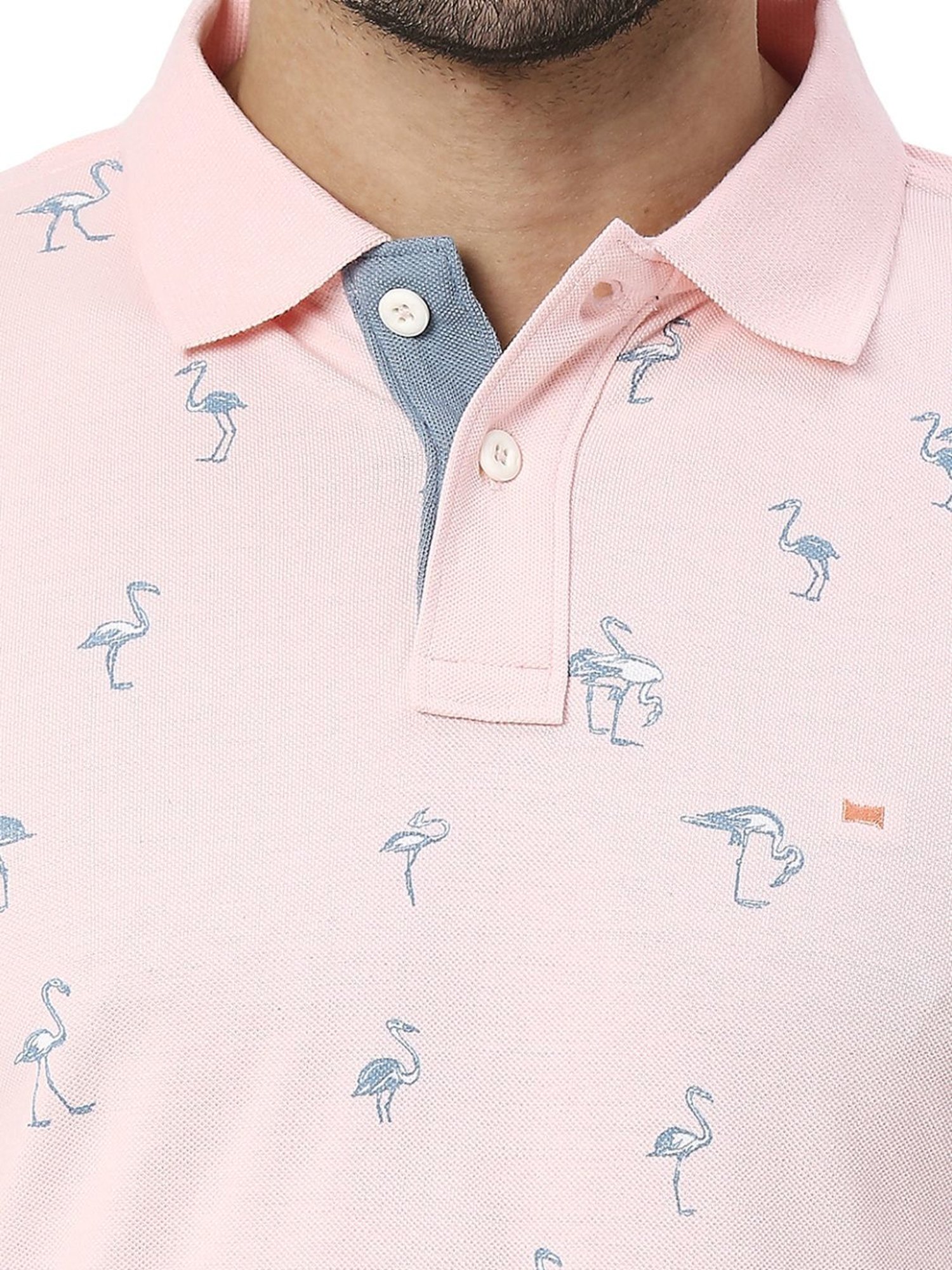 Basics Pink Slim Fit Printed Polo T-Shirt