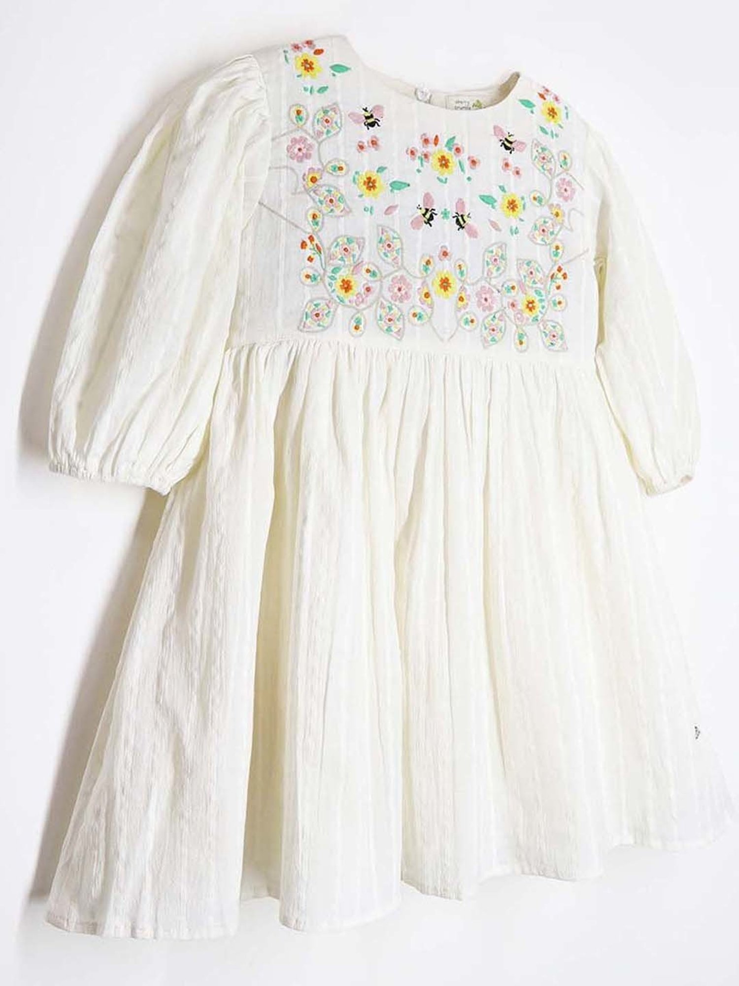 Cherry Crumble By Nitt Hyman Kids Cream Cotton Embroidered Dress
