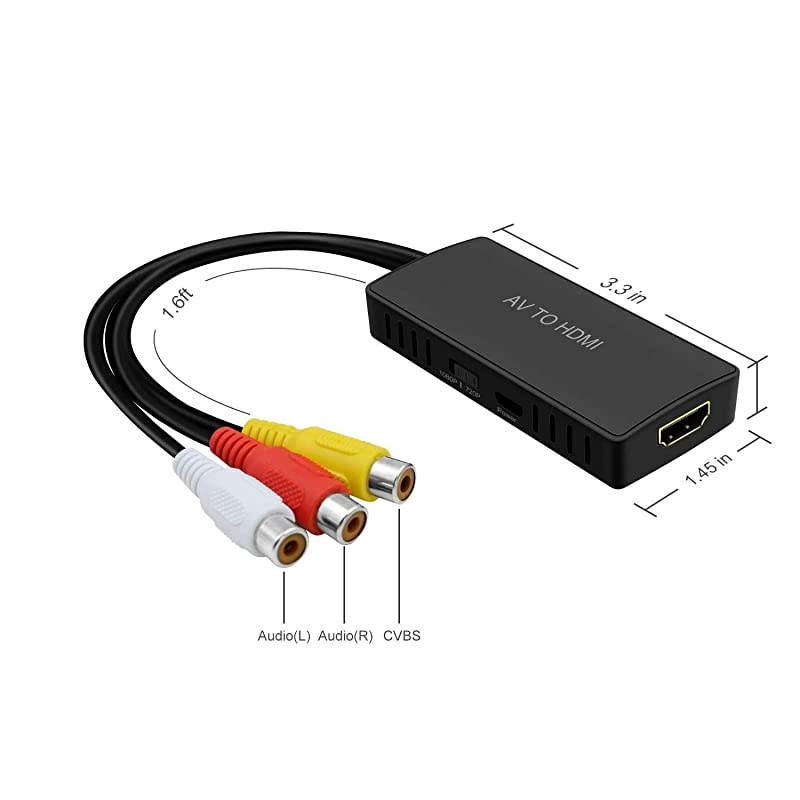 RCA to HDMI Converter  Composite to HDMI Adapter Support 1080P PALNTSC Compatible with WII WII U PS one PS2 PS3 STB Xbox VHS VCR BlueRay DVDHDM Capture Card RCA TO HDMI Converter