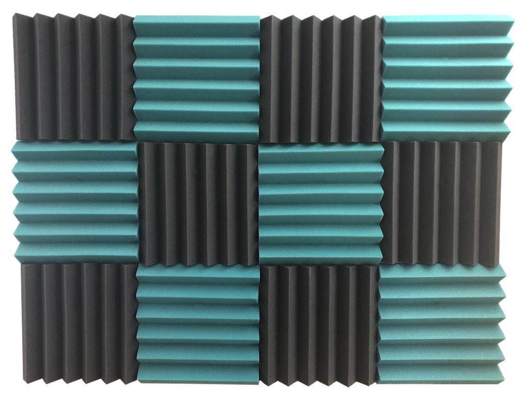 2" Teal and Black Acoustic Wedge Soundproofing Studio Tiles 12 pack