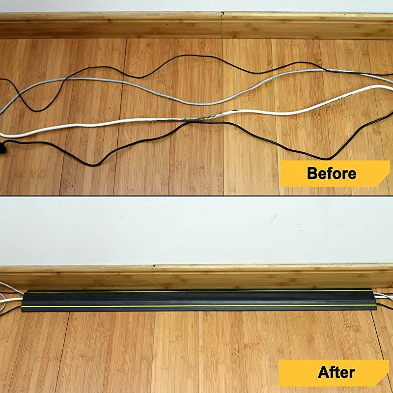 Cable Cover 65 Ft Cord Protector 3 Channels Contains Cords Cables and Wires Perfect for Office Home Workshop Warehouse Concert or Other Outdoor Surroundings Black