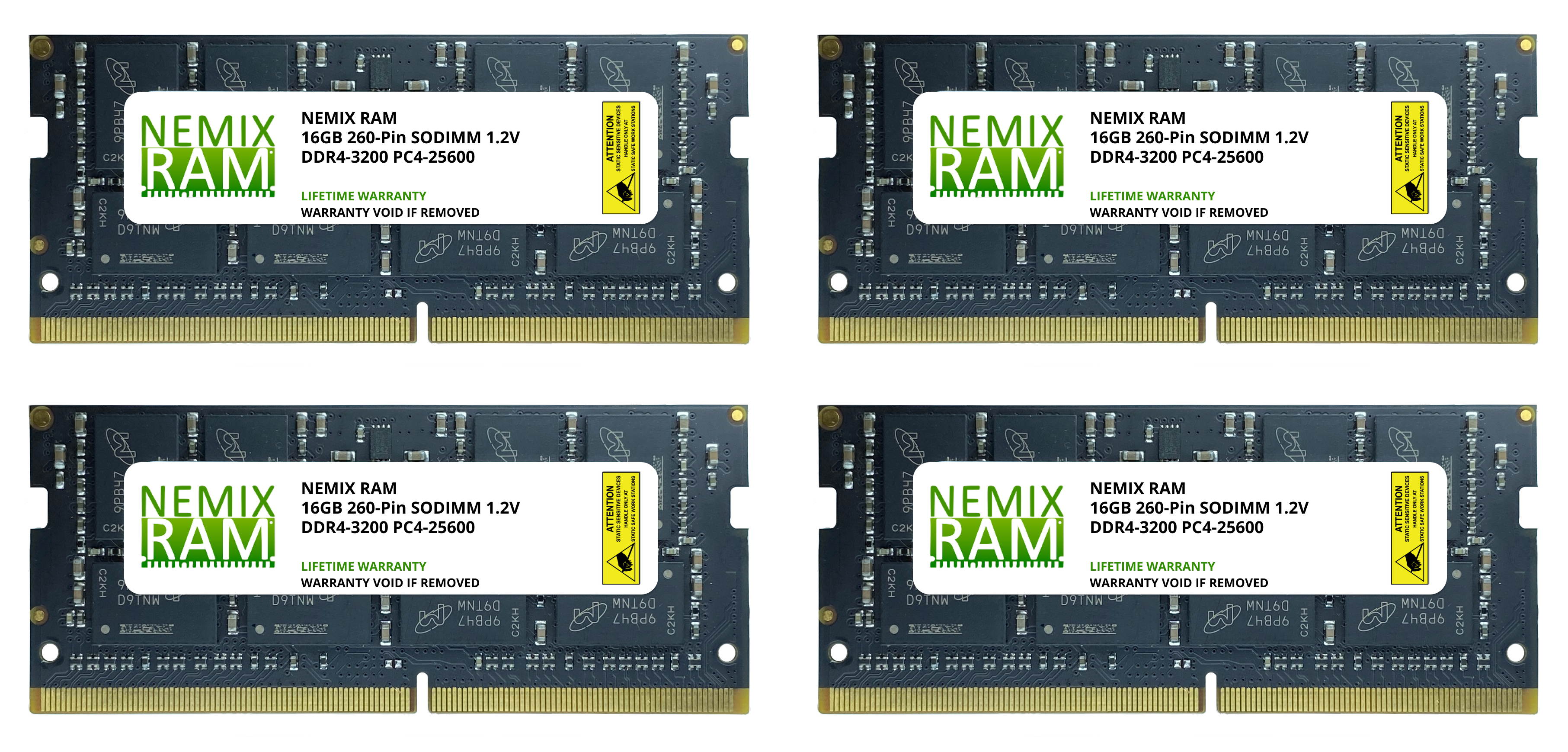 64GB Kit 4x16GB DDR4-3200 PC4-25600 SO-DIMM Laptop Memory by Nemix Ram