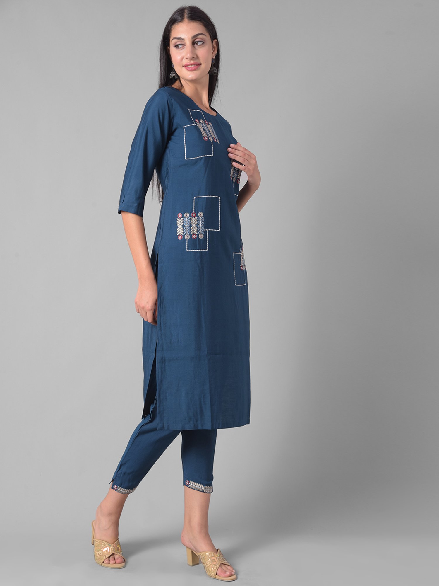 Dollar Missy Blue Embroidered Kurta With Pants