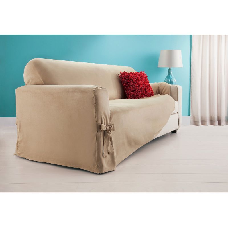 Soft Suede T-Sofa Slipcover Chocolate - Sure Fit