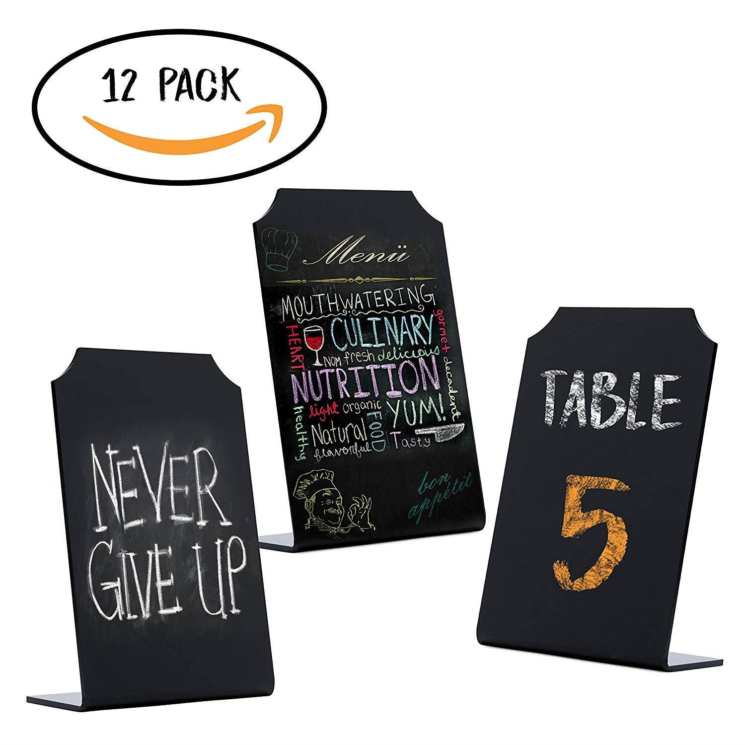 Acrylic Chalkboard Small Signs Memo Message - Mini Blackboard with Stand for Cafe & Restaurant Parties Place Cards Buffet Menus and Events Weddings - 4 x 6 Boards (12 pack)