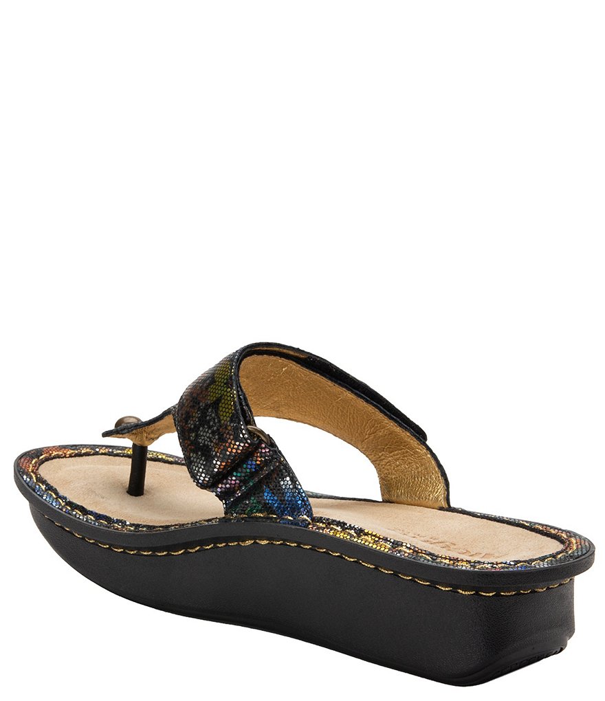 Alegria Carina Carefree Printed Leather Platform Wedge Thong Sandals