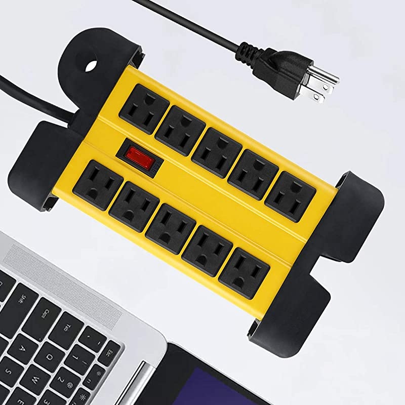 Metal Power Strip 10 Outlet Heavy Duty Power Strip Workshop Power Strip with 59FT 14AWG3C Power Cord 15A Circuit Breaker Electrical Rating AC 15A 125V 60HZ 1875W ETL Listed