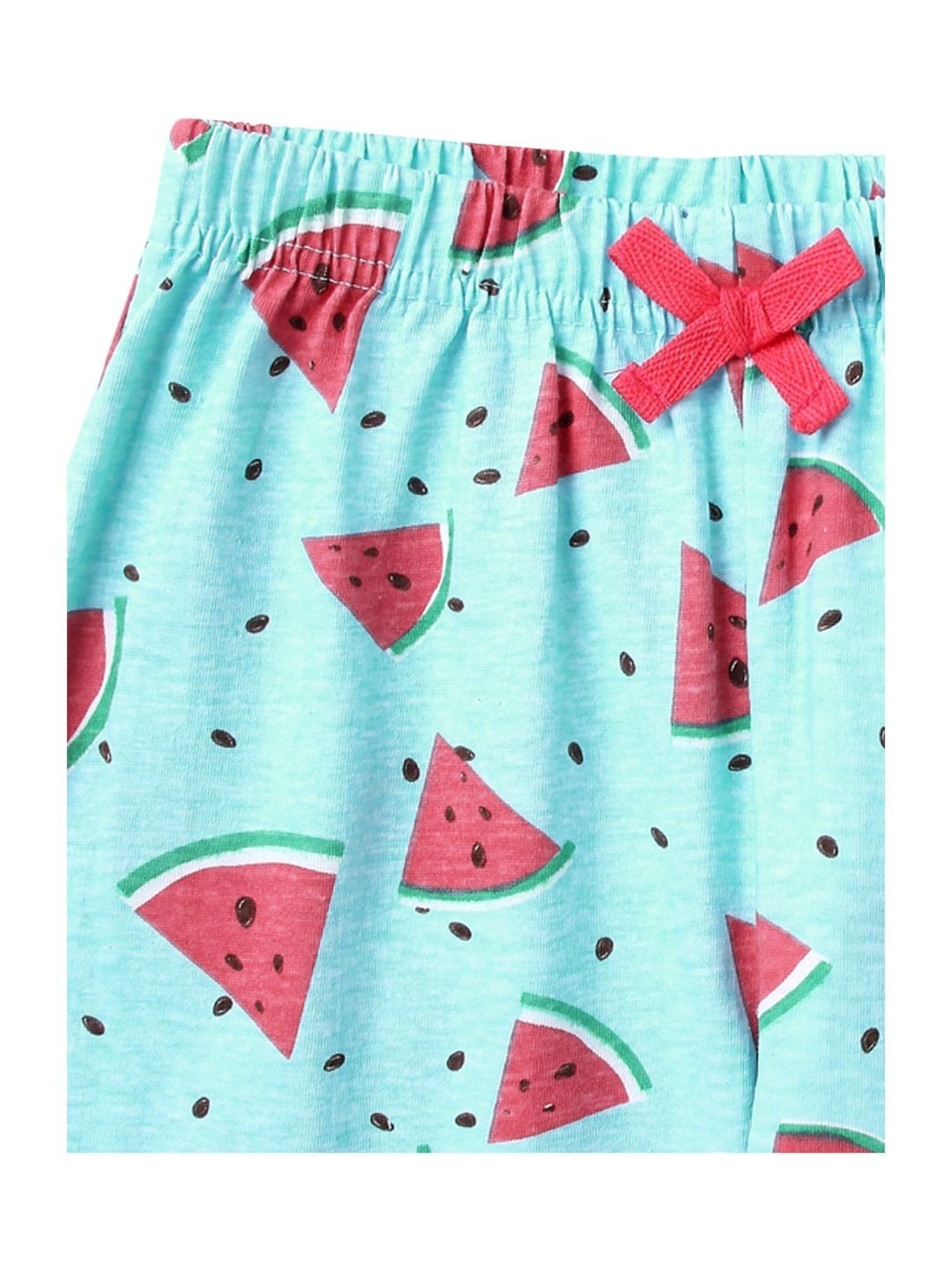 Cub McPaws Girls Aqua Blue & Red Cotton Printed Full Sleeves T-Shirt Set