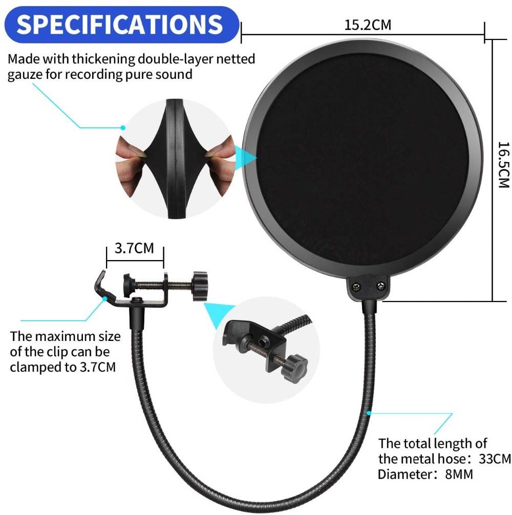 Depusheng Double Layer Studio Microphone Flexible Wind Screen Sound Filter for Broadcast Karaoke YouTube Podcast Recording Accessories