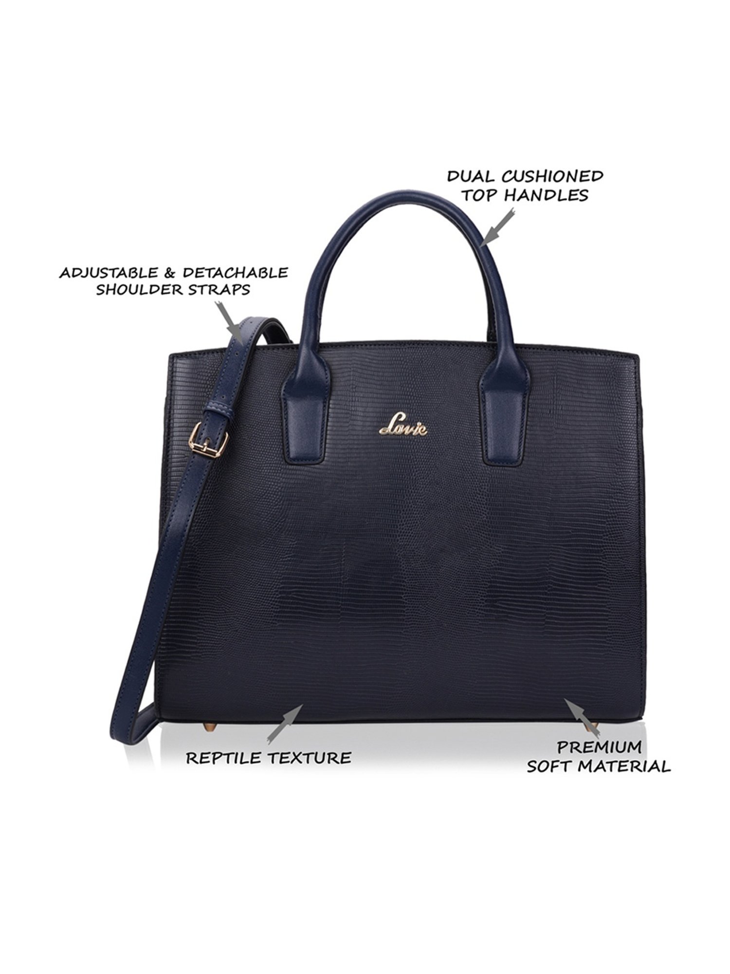 Lavie Liz Ellon Navy Synthetic Textured Laptop Handbag